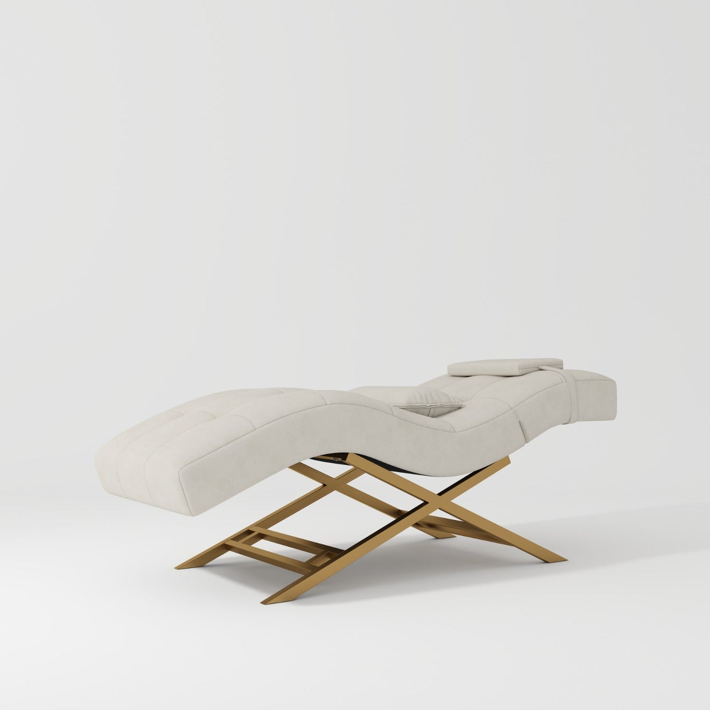 A black luxurious beauty bed with plush foam padding and Gold stainless steel legs, designed for relaxation and support in beauty settings.