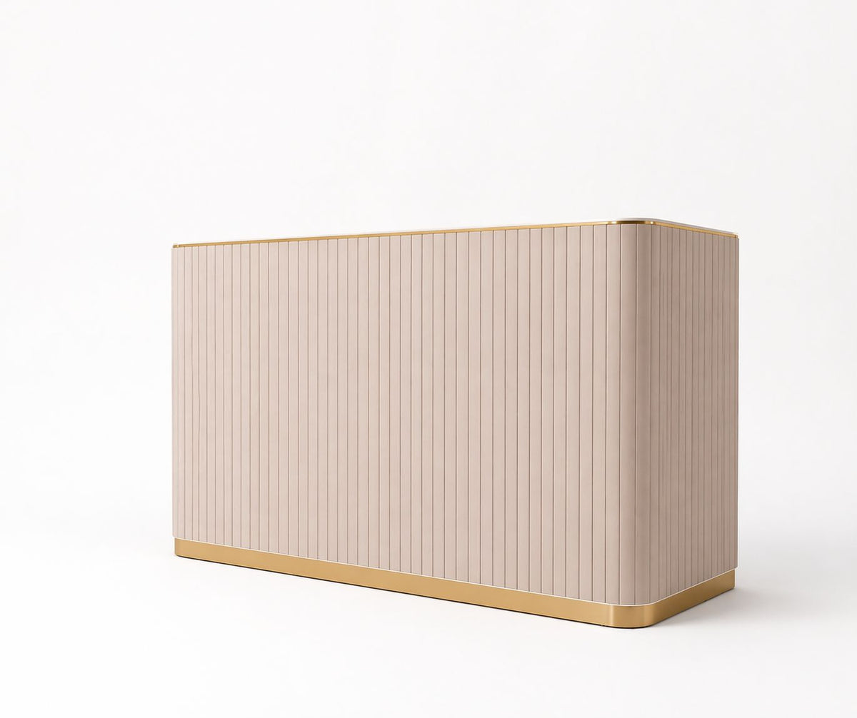 Beige DESK with gold base on a white background